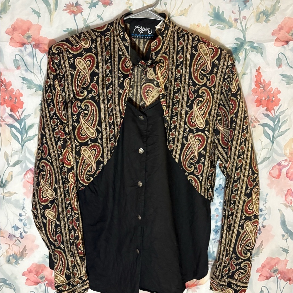 Vintage Roper Black and Gold Paisley Shirt Jacket